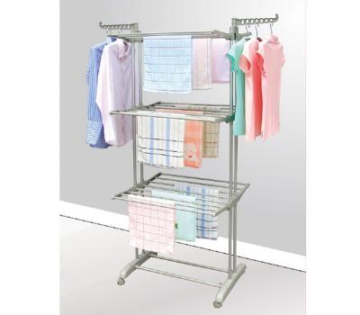 China MR-8031G Multifunctional Easy Move Folding Rack 3 Link Stainless Steel Hanger Stand By Wheels With Brakes for sale