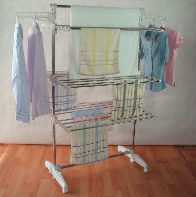 China MR-8031D-W Foldable 3 Layers With Wheels Folding Metal Clothes Stand Laundry Rack for sale