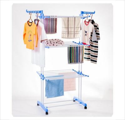 China BS-8031 Traditional Universal Easy Move Foldable Diapers And Duty Baby Clothes Clothes Hanging Metal Cloth Hanger Drier Rack With Wheels for sale