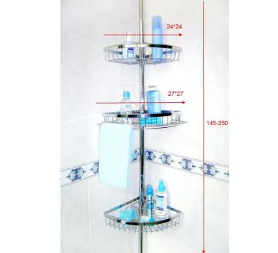 China 601C-1 3 Layers Corner Stainless Steel Metal Bathroom Shelf Storage Rack Non Drilling Wall Mounted Type for sale