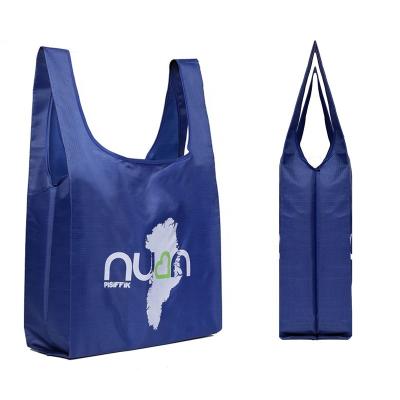 China Eco-friendly high quality 210D ribstop polyester foldable reusable shopping bag with pocket for sale