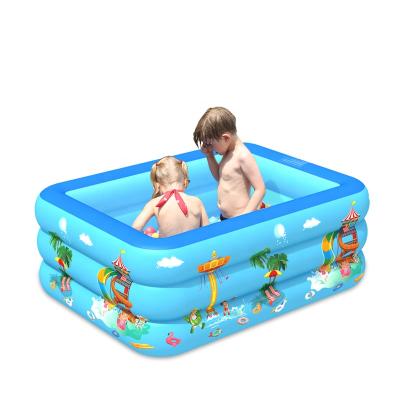 China Hot Selling Rectangular Print Family Outdoor Water Fun Blue Inflatable Swimming Pool for sale