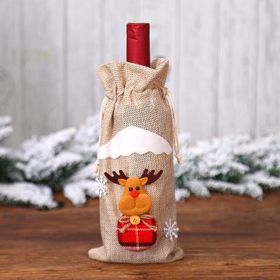 China 2021 Champagne Table Cover Wine Bottle Bag Christmas New Product Christmas Burlap Wine Bag Cover Wine Bottle Christamas Home Decoration for sale