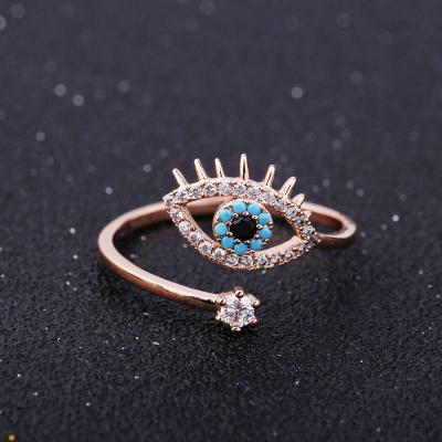 China FASHIONABLE Devil Eyes Open Ring Micro Turquoise Zircon Ring Exaggerated Personality Inlaid Ring for sale