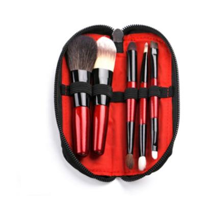 China Angular Blush Red Luxury Makeup Brush Easy To Carry For Travel Real Animal Fur Wool Make Up Brush Set for sale