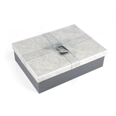 China Gray Square Cardboard Lid And Shoulder Ribbon Handle Paper Recyclable Custom Low Two-Piece Gift Box For Cosmetic Jewelry Hat Gift for sale