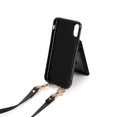 China Anti-fall RFID Black Leather Cross - Body Wallet Phone Case For Iphone 11 12 13 pro Max Strap Case for sale