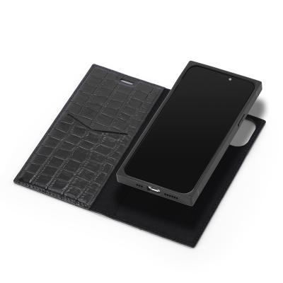 China Anti-fall Black Leather Crocodile Wallet Case Square Phone Case For iPhone 11 12 13 Pro Max for sale