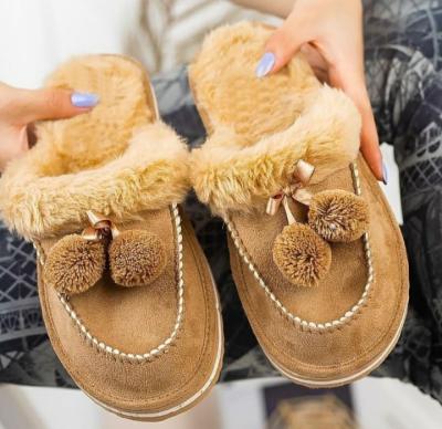 China Fashion Trend Ladies Casual Fur Shoes Furry Plush Ladies Bow Sneakers Cute Knot Slippers Furry Slippers for sale