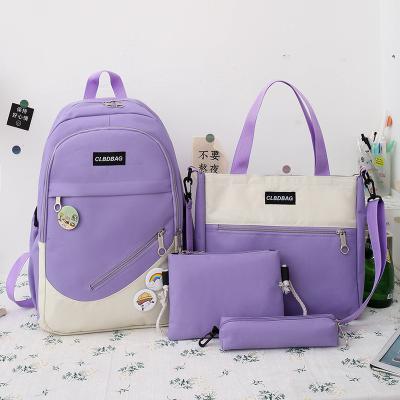 China Wholesale Retail Waterproof 4pcs 1set School Bag Set Schoolbag For High School Girl Canvas Backpack Set for sale