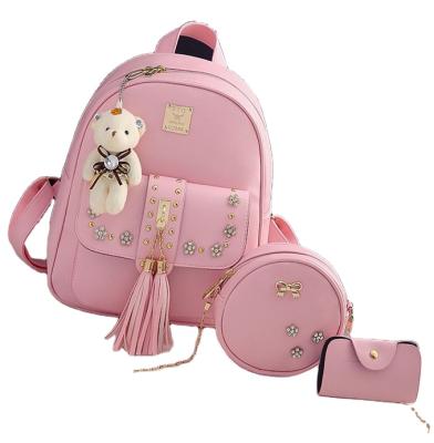 China Korean Style 3 Sets Travel Backpack Waterproof PU Leather Women School Backpack Bag for sale