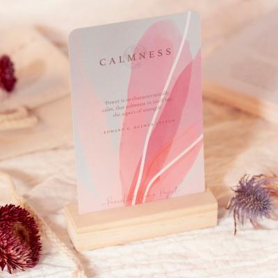 China High quality soft paper touching narcissism peaceful mind custom printing affirmation cards with wood backing for sale