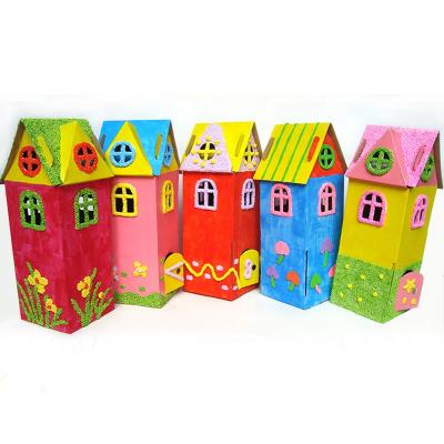 China Recyclable Children Hand-assembled Creative Toys Art Cardboard House Gift Box for sale