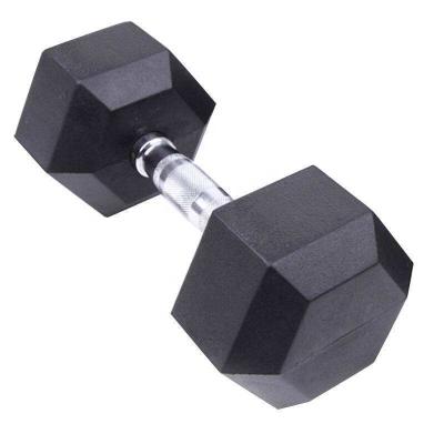 China Rubber Covered Dumbbell Ready To Ship Dumbbell Wholesale Hexagon Weightlifting Fitness Gym Rubber Coated Dumbbell for sale