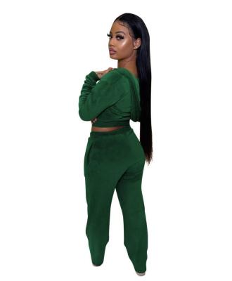 China Newest Anti-UV High Quality Fashion Velvet Velor Suede Two Piece Tracksuit for sale