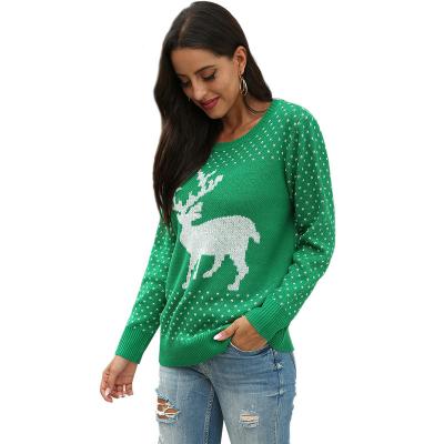 China Vintage Autumn Chunky Women Clothe Green Animal Print Breathable Ladies Crop Christmas Shrug Top Sweater for sale