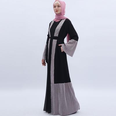 China High Quality Polyester With Pleated Knit Fabric 2022 New Muslim Women's Clothing With Long Sleeve Cardigan Casual Suit With Belt 4 Colors Fashion Ladies Muslim Clothing for sale