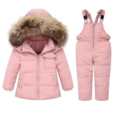 China OEM Breathable Children's Snowsuit Winter Down Jacket With Hood Ski Jacket And Ski Trousers 2 Piece Sets For Boy And Girls for sale