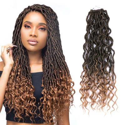 China High Temperature Synthetic Fiber New Ombre Pre-looped Faux Locs Hair Braids Crochet Locs Hair Extensions Wavy Goddess Locs Synthetic Braiding Hair Curly Ends for sale