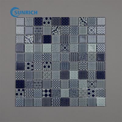 China Indoor Natural Stone Mix Bathroom Decoration Parquet Customized Glass Mosaic Slab for sale