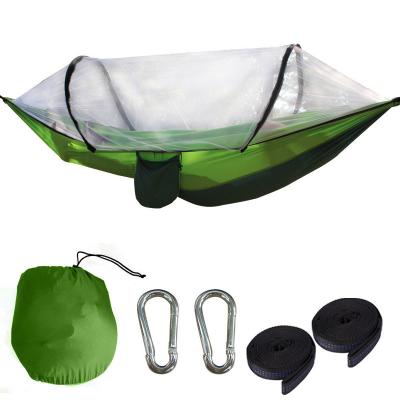 China Adult Popular Leisure Outdoor Green Nylon Hammock Camping Explorinf Tree Seating Hammock With Mosquito Net for sale