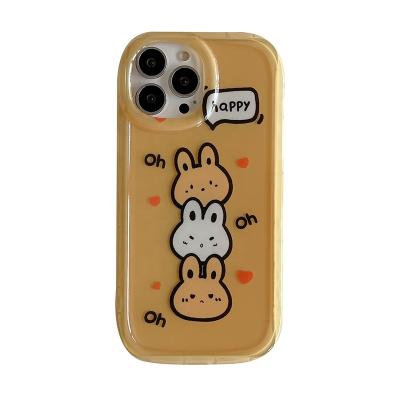 China 2023 Shockproof Latest Face Phone Case Yellow Bright Three Vertical Row And Horizontal Back Row Rabbit Printing Suitable For Apple 13 for sale