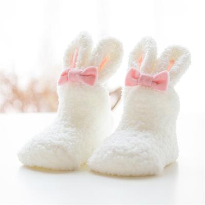 China Wholesale Antibacterial Cold Winter Warm Thicken Floor Coral Non-slip Baby Rabbit Cartoon Baby Socks Wool Newborn Baby Socks for sale