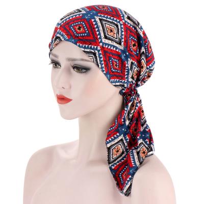 China Checked Women's Printed Flower Headscarf Turban Hat Chemotherapy Chemotherapy Muslim Simple Hat for sale