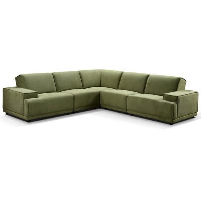 China Corner Modular Traditional Wood Turkish Green Velvet Fabric Sectional Sofa for sale