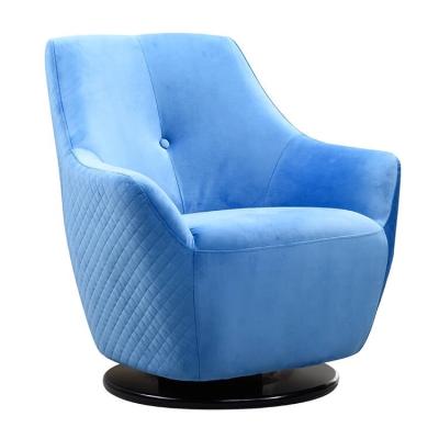 China Luxury Back Swivel Rotating Blue Velvet Living Room High Rotating Sofa Chair for sale