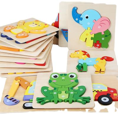 China Toy Factory direct sale color jigsaw wooden puzzle cartoon animal children's toys jigsaw puzzle for sale