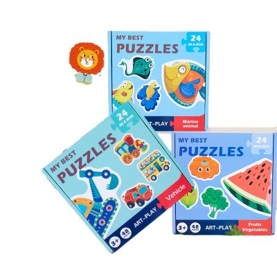 China Cartoon Toy Funny Kids Wooden Cartoon learning cognitive ocean/animal fruit/traffic/vegetable matching puzzle set for toddler for sale