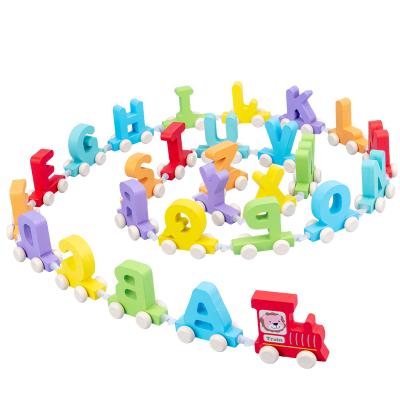 China DIY PLAY Early Education Wooden Children's Building Blocks Game Train Toys Letter Cognitive Toy Set for sale