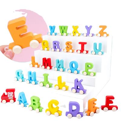 China DIY PLAY Early Education Wooden Children's Building Blocks Game Train Toys Letter Cognitive Toy Set for sale