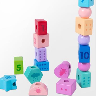 China Eco-Friendly Material Funny Kids Learning Game Rainbow String Wooden Letter Beads Building Blocks and Cards Toys Develop Baby Brain Hands on Game for sale