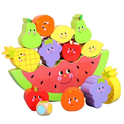 China 3D Cartoon Wooden Balance Boat Shape Balance Kindergarten Funny Preschool Magic Wooden Game Educational Fruit/Animals Fruit Blocks Stacking Matching Toy for sale