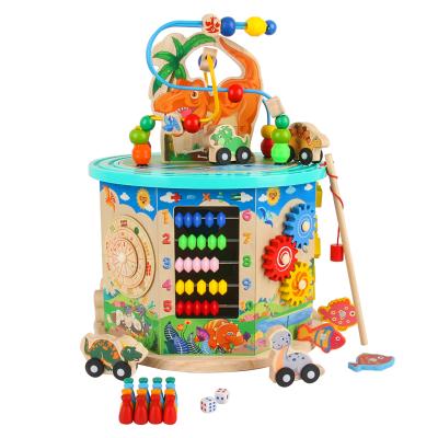 China Eductional Preschool Toys Wooden Children Early Educational Multifunctional Round Bead Treasure Box Toys Beaded Wooden Puzzle Blocks Baby Toy for sale