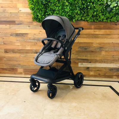 China Brightbebe Polyester Aluminum Size Quality Leather Baby Stroller 2 in 1 Travel Systems Luxury Baby Pram for sale