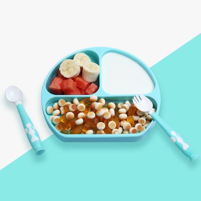 China Brightbebe Food Grade Silicone Toddler Baby Modern Self Training Feeding Suction Divided Dish Spoon and Fork Set for sale