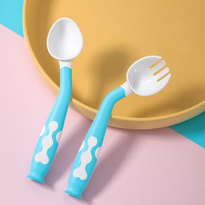 China BPA Free New Trends Brightbebe Baby Bendable Utensils Fork and Spoon Set, 6 Months+ Toddler Weaning Self Training Baby Spoon Feeding Fork for sale