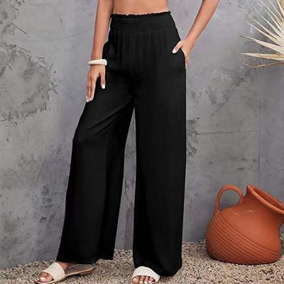 China Summer Hot Selling Linen Pants Office Casual Pleated Wide Leg Women's Loose Trousers Breathable Trousers for sale