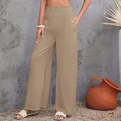 China Breathable Spring Autumn Casual Ladies High Waist Pants Fashionable Wide Leg Pockets Straight Women Pants for sale