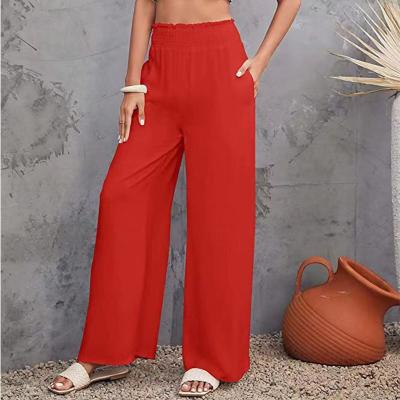 China 2022 New Style Women's Breathable Pleats High Waisted Wide Leg Straight Pants Women's Casual Loose Pants for sale