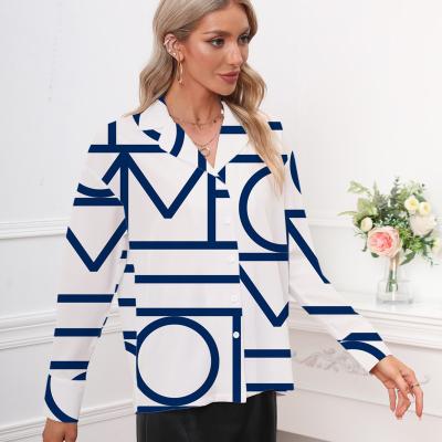 China 2022 New Arrival Loose Women Breathable Blouses Fashion Casual Shirt Printing Letter Long Sleeve Blouse Female for sale