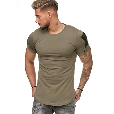 China Breathable Mens Shoulder Arm Pocket Splicing Large Casual Sports T Shirt Men for sale