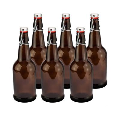 China Shanghai Linlang wholesale Amber Color Empty 33oz 1000ml Beer Glass Bottle With Buckle for sale