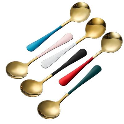 China Disposable Stainless Steel Round And Fashionable Garden Teaspoon With Colorful Handle Teaspoon Tea Spoon for sale