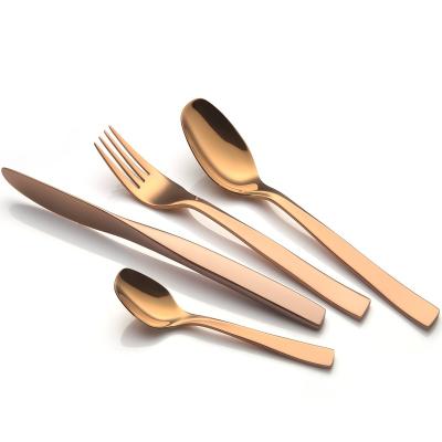 China Brazil Disposable Shiny Spoons And Forks Bronze Brown Brass Brushed Copper Cutlery Set for sale