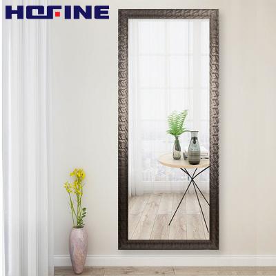 China Floor Bohemian Integral Mirror Plastic Wood Frame Dressing Black Full Mirror With Straight Hanger for sale