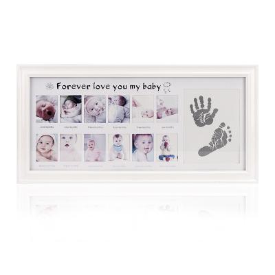 China Promotion Gifts HOFINE Cheap Wooden Photo Frame KidsSolid Baby Handprint Lovely And Wooden Footprint Photo Frame for sale